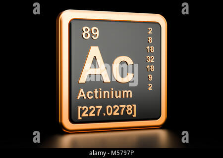 Actinium Ac, chemical element. 3D rendering isolated on black background Stock Photo