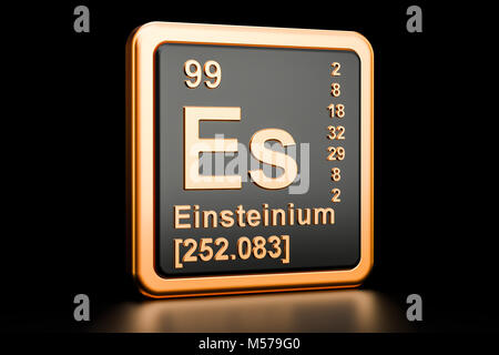 Einsteinium Es, chemical element. 3D rendering isolated on black background Stock Photo