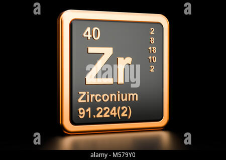 Zirconium Zr, chemical element. 3D rendering isolated on black background Stock Photo