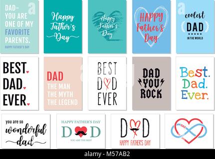 Father's day cards with hand-drawn graphic design elements, vector set Stock Vector