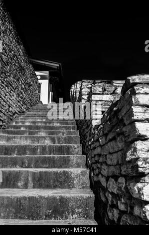 Steps going up in the Dechen Phodrang Monastery in Thimphu, Bhutan Stock Photo