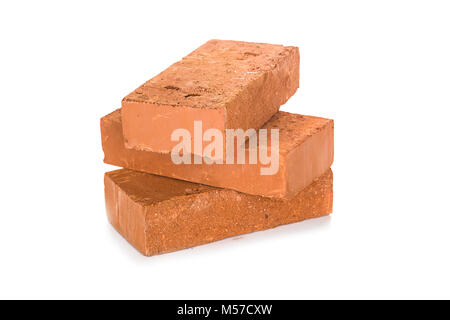 Solid clay bricks used for construction,Old red brick isolated on white background. Object isolated. Stock Photo