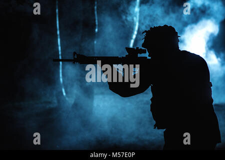 Black silhouette of soldier Stock Photo