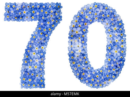 Arabic numeral 70, seventy, from blue forget-me-not flowers Stock Photo