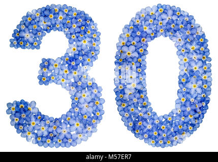 Arabic numeral 30, thirty, from blue forget-me-not flowers Stock Photo