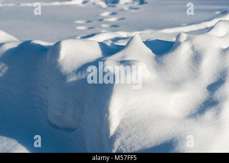 Layer of pure fresh snow. Play of light and shadow. Cold winter and Christmas holidays season. Pattern or background Stock Photo