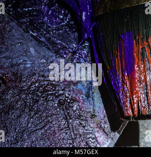 brush, tassel, macro, palette, villi, paint, red, purple, detail, shine, shadow, in paint Stock Photo