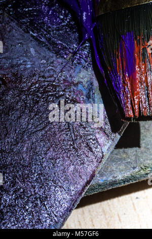 brush, tassel, macro, palette, villi, paint, red, purple, detail, shine, shadow, in paint Stock Photo