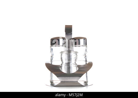 salt and pepper shaker mills isolated on white. Stock Photo