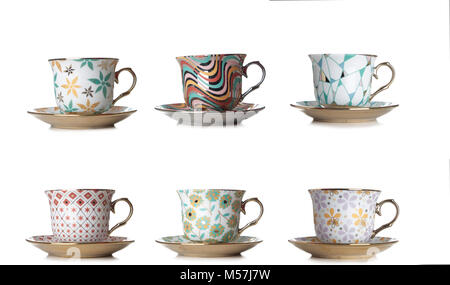 different cups of coffee,tea  isolated on white background. Stock Photo