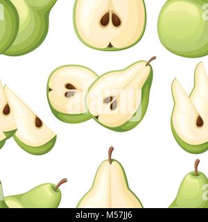 Seamless pattern of pear and slices of pears. Vector illustration of pears. Vector illustration for decorative poster, emblem natural product, farmers Stock Vector