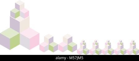 Concept of teamwork. Cubes in unique shape and color arranged in row, with various sizes that represent team members in different qualifications. Stock Vector
