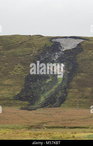 Bog burst or peat landslide slide, Shetland Mainland, Shetland Islands, Scotland, UK Stock Photo