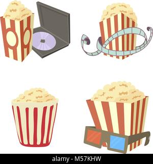 Popcorn icon set, cartoon style Stock Vector
