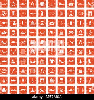 100 vogue icons set grunge orange Stock Vector