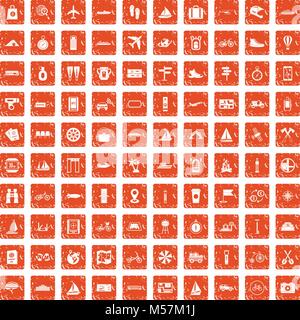 100 voyage icons set grunge orange Stock Vector