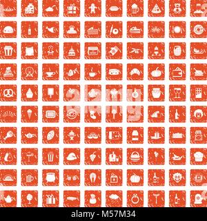 100 bounty icons set grunge orange Stock Vector
