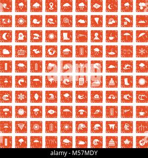 100 weather icons set grunge orange Stock Vector