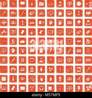 100 webdesign icons set grunge orange Stock Vector