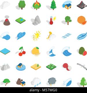 Afforestation icons set, isometric style Stock Vector