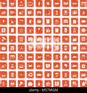 100 box icons set grunge orange Stock Vector