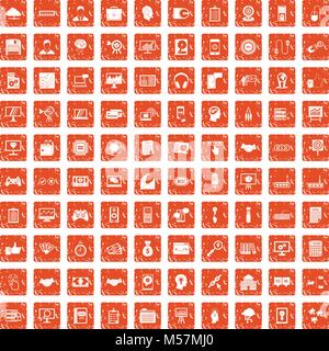 100 web development icons set grunge orange Stock Vector
