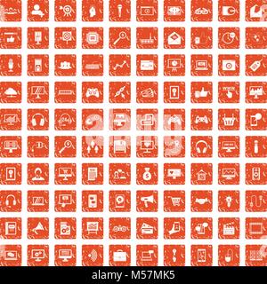 100 web and mobile icons set grunge orange Stock Vector