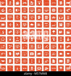 100 website icons set grunge orange Stock Vector