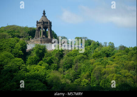 88 meter heigh Kaiser Wilhelm Denkmal (Emperor William Monument) 1892-1896 designed by Bruno Schmitz and Kaspar von Zumbusch to honour Wilchelm I, the Stock Photo