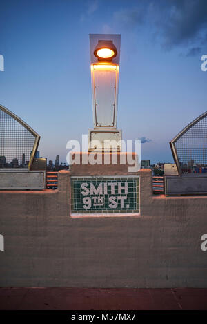 Smith 9th Street subway station in Brooklyn, NY, at Sunset Stock Photo