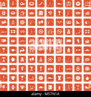 100 boxing icons set grunge orange Stock Vector
