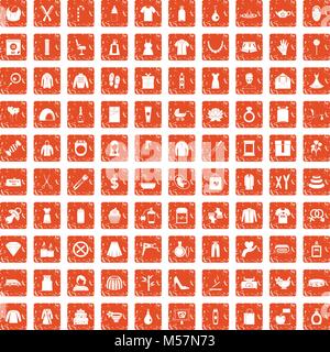 100 woman icons set grunge orange Stock Vector