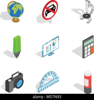 Schooling icons set, isometric style Stock Vector