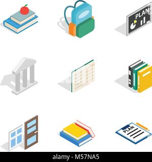 Secondary education icons set, isometric style Stock Vector