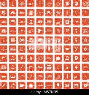 100 work icons set grunge orange Stock Vector