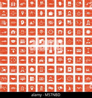 100 working hours icons set grunge orange Stock Vector