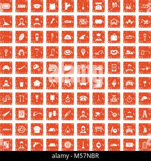 100 working professions icons set grunge orange Stock Vector