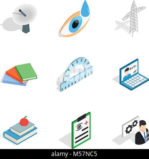 Nerdy icons set, isometric style Stock Vector