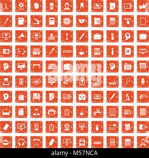 100 work space icons set grunge orange Stock Vector