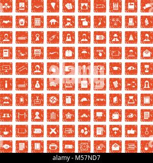 100 writer icons set grunge orange Stock Vector