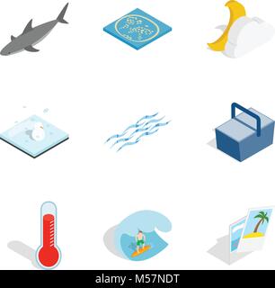 Sea funtime icons set, isometric style Stock Vector