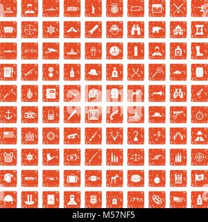 100 bullet icons set grunge orange Stock Vector
