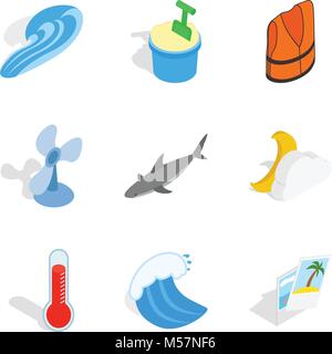 Sea style icons set, isometric style Stock Vector