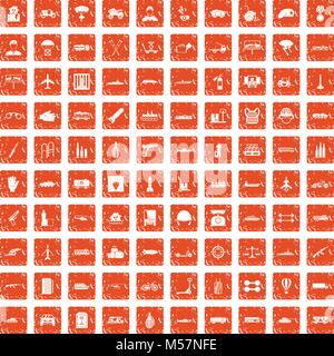 100 burden icons set grunge orange Stock Vector