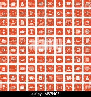 100 business icons set grunge orange Stock Vector