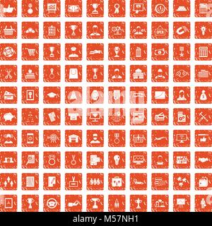 100 business career icons set grunge orange Stock Vector