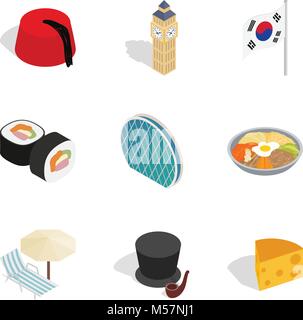 Cultural diversity icons set, isometric style Stock Vector