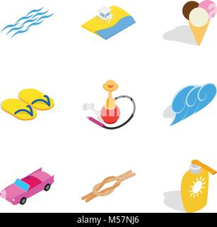 Ocean vacation icons set, isometric style Stock Vector