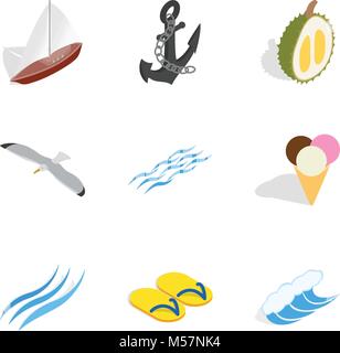 Sea breeze icons set, isometric style Stock Vector