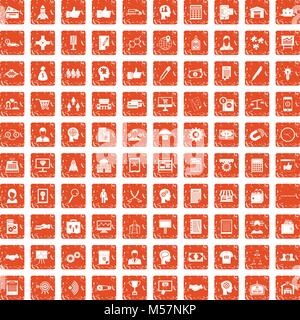 100 business strategy icons set grunge orange Stock Vector